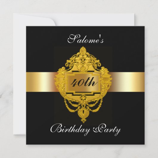 Black Gold Birthday Party Invitation black gold Kaart (Voorkant)