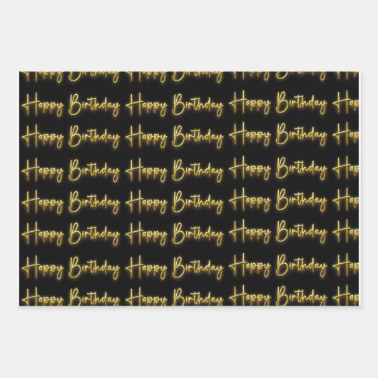 Black/Gold Birthday Pattern Inpakpapier Vel (Voorkant 2)