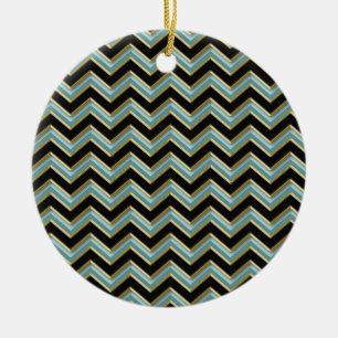 Black Gold Blauwgroen ZigZag Keramisch Ornament