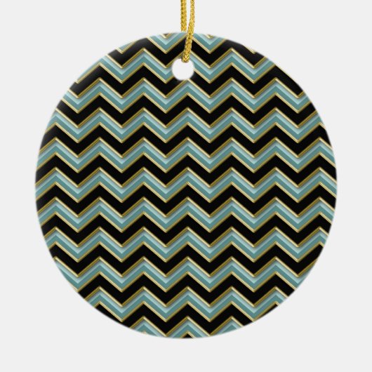 Black Gold Blauwgroen ZigZag Keramisch Ornament (Voorkant)