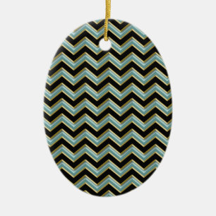 Black Gold Blauwgroen ZigZag Keramisch Ornament
