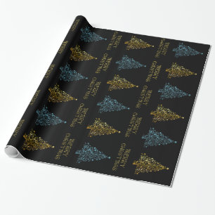 Black Gold Blue Elegant Chic-kerstboomstrips Cadeaupapier