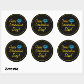 Black Gold Blue Happy Afstuderen Day Script Ronde Sticker (Vel)