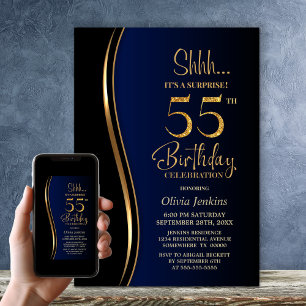 Black Gold Blue Surprise 55ste verjaardag Kaart