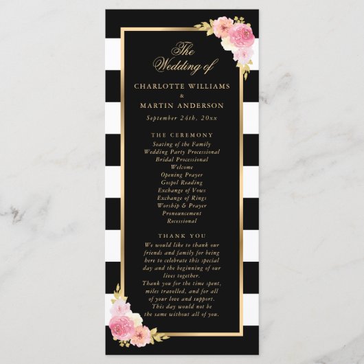Black Gold Blush Pink Waterverf Floral Wedding Programma (Voorkant)