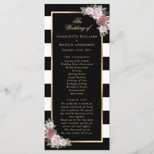 Black Gold Blush rose Floral Programme de mariage
