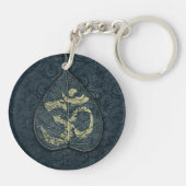 Black & Gold Bodhi Leaf OM-symbool YOGA-instructeu Sleutelhanger (Achterkant)
