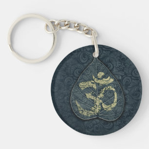 Black & Gold Bodhi Leaf OM-symbool YOGA-instructeu Sleutelhanger