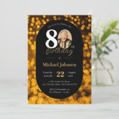 Black Gold Bokeh Photo Invitation d'anniversaire 8 (Debout devant)