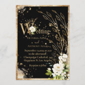 Black Gold Botanical Floral Rustic Wedding Kaart (Voorkant)