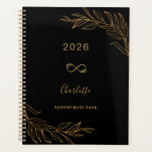 Black gold botanical foliage elegant planner (Voorkant)