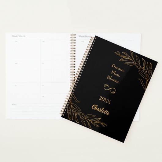 Black gold botanical motivational quote 2026 planner (Display)
