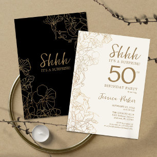 Black Gold Botanical Surprise 50th Birthday Kaart