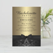  Black & Gold Bow Bachelorette Party Uitnodigen Kaart (Staand voorkant)