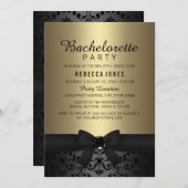  Black & Gold Bow Bachelorette Party Uitnodigen Kaart (Voorkant / Achterkant)
