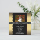 Black Gold Bow Faire-part de graduation photo (Debout devant)