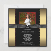 Black Gold Bow Foto Afstuderen Aankondiging (Voorkant)