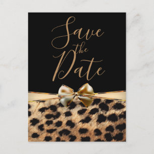 Black Gold Bow Leopard Cheetah Print Sparen Date Aankondigingskaart
