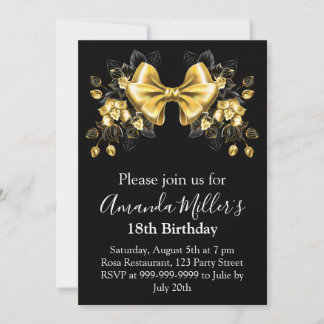 Black gold bow luxury birthday magnetic kaart