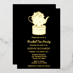 Black Gold Bridal Tea Party Folie Invitation Uitnodiging