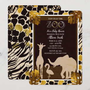 Black Gold Brown Zoo Animals Safari Print Party Kaart
