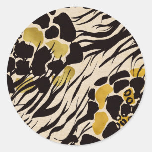 Black Gold Brown Zoo Animals Safari Print Party Ronde Sticker