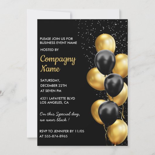 Black Gold Business invitation Balloon (Devant)