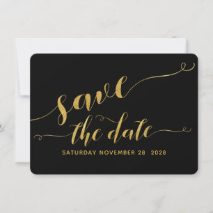 Black & Gold Calligraphy Wedding Save the Date Kaart