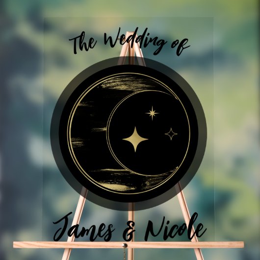 Black & Gold Celestia Moon Stars Mariage Bienvenue (Neutre)