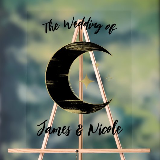 Black & Gold Celestia Moon Stars Mariage Bienvenue (Neutre)