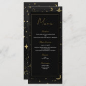 Black & Gold Celestial Moon Stars Menu Mariage (Devant / Derrière)