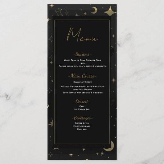 Black & Gold Celestial Moon Stars Menu Mariage (Devant)