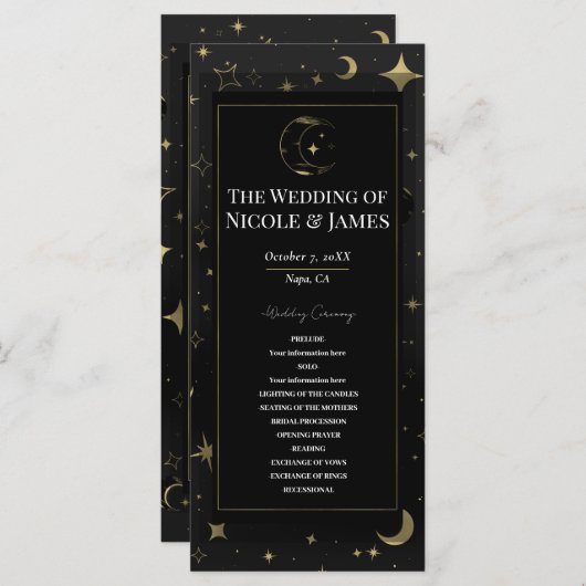 Black & Gold Celestial Moon Stars Programme de mar (Devant / Derrière)