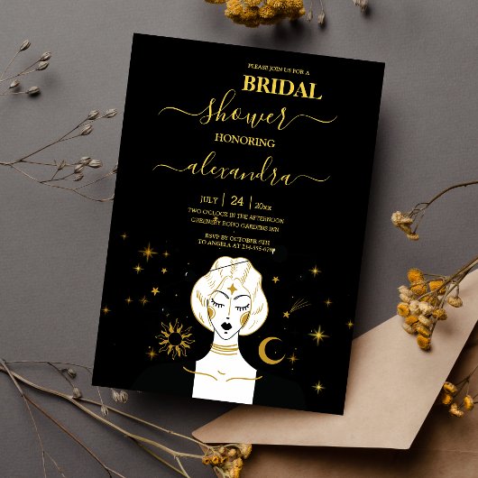 Black Gold Celestial Sun Bridal Shower Kaart