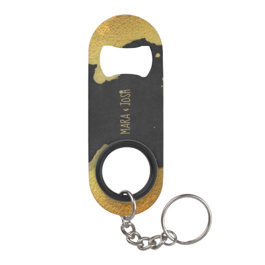 *~* Black & Gold Chalkboard Weddenschap Mini Flessenopener (Achterkant)