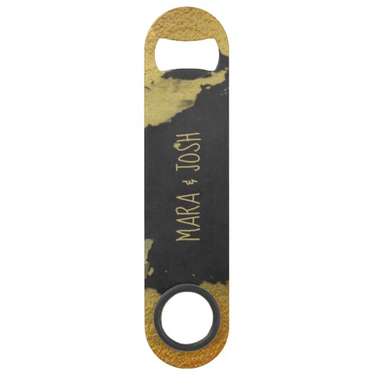*~* Black Gold Chalkboard Wedding Bartender Speed Flessenopener (Voorkant)