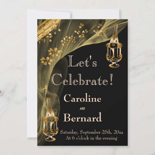 Black & Gold Champagne Ice Bucket Engagement Party Kaart (Voorkant)
