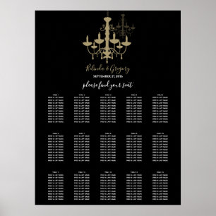 Black Gold Chandelier Wedding Seating Chart Poster