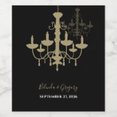 Black Gold Chandelier Wedding Wijn Etiket (Enkel label)