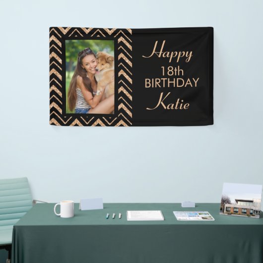Black Gold Chevron 18th Birthday Party Photo Spandoek (Beurs)