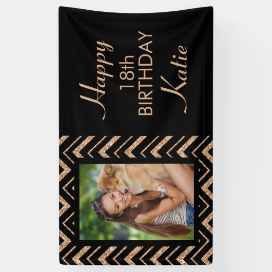 Black Gold Chevron 18th Birthday Party Photo Spandoek (Verticaal)