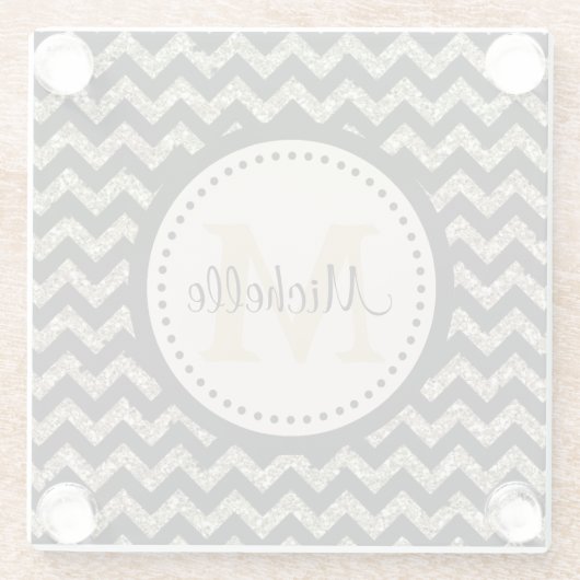 Black Gold Chevron Monogram Glazen Onderzetter (Achterkant)