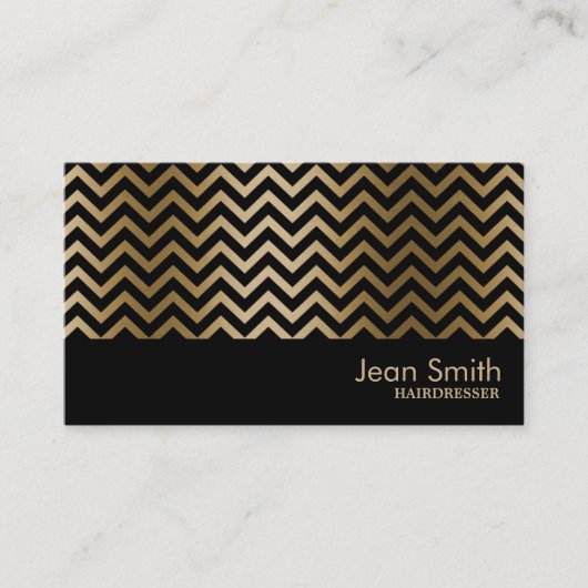 Black & Gold Chevron Stripes Hairdresser Visitekaartje (Voorkant)