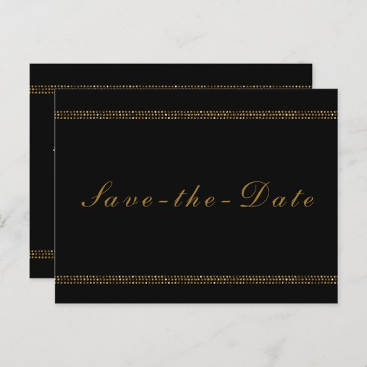 Black & Gold Chic Sparkling Glam Bewaar de datum Aankondigingskaart (Voorkant / Achterkant)