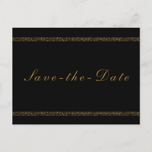 Black & Gold Chic Sparkling Glam Bewaar de datum Aankondigingskaart (Voorkant)