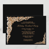 Black Gold Christmas Cocktail Party Uitnodigingen (Voorkant / Achterkant)