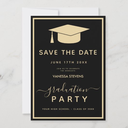 Black Gold Classic Afstuderen Bewaar de datum Save The Date (Voorkant)