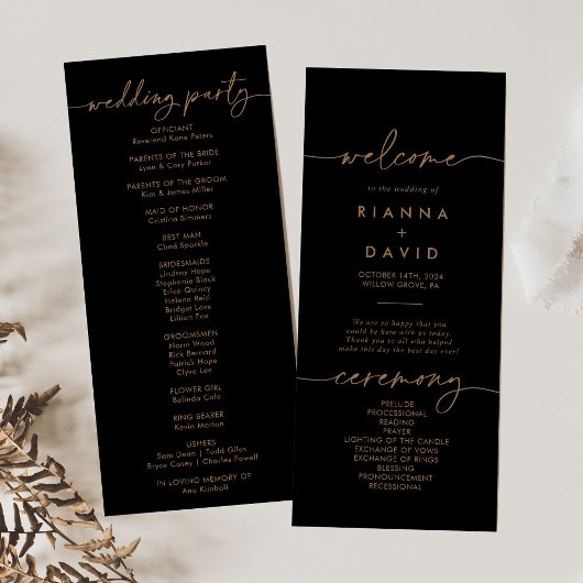 Black Gold Classic Wedding Programme