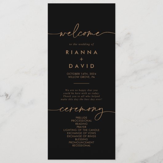 Black Gold Classic Wedding Programme (Devant)
