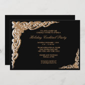 Black Gold Cocktail Party Invitations (Devant / Derrière)